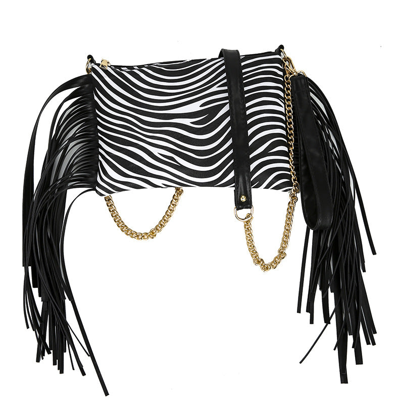 Wholesale Western Style Tassel Small Square Bag Printed Crossbody Chain Bag